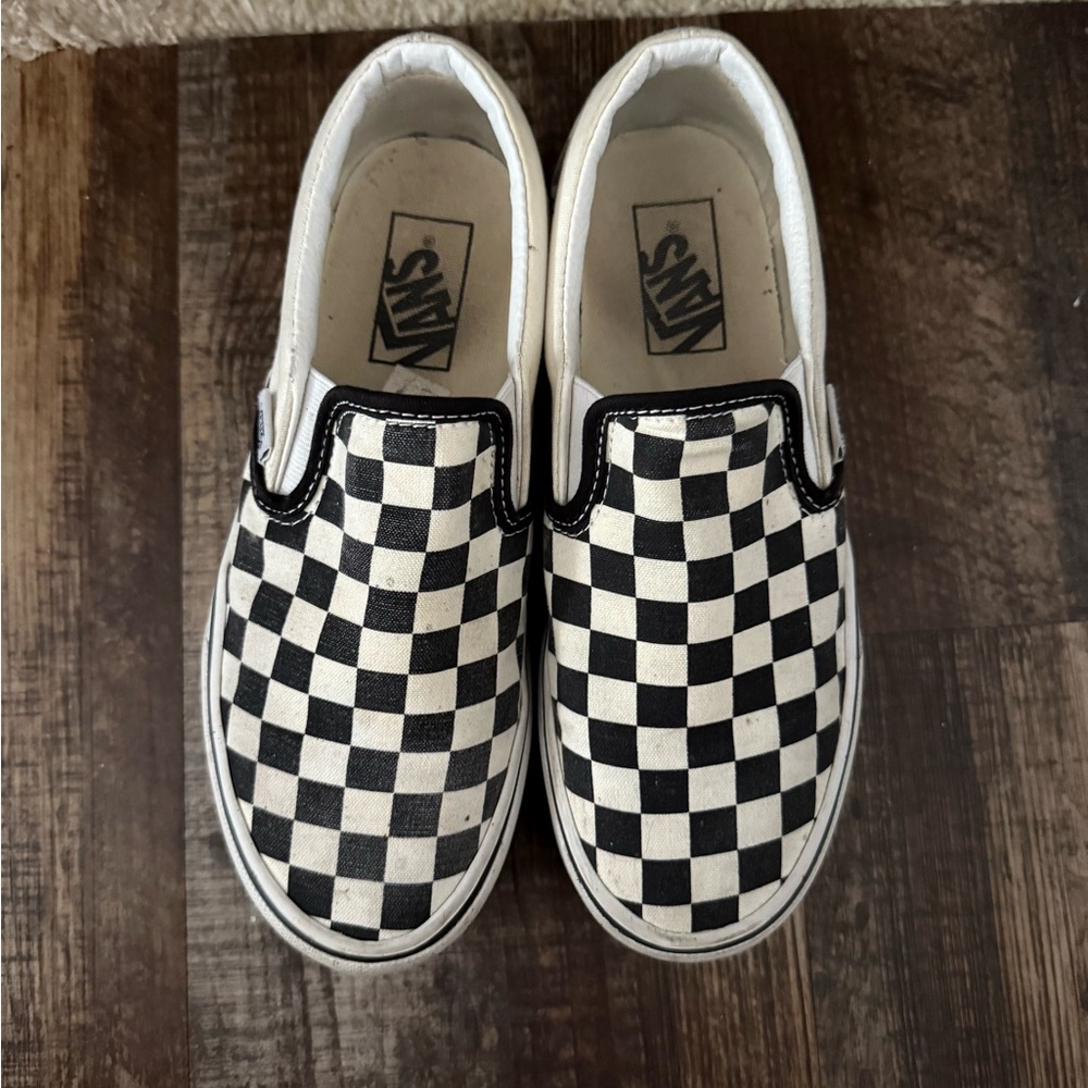Vans Black and White platform Checkerboard Slip-On Sneakers
